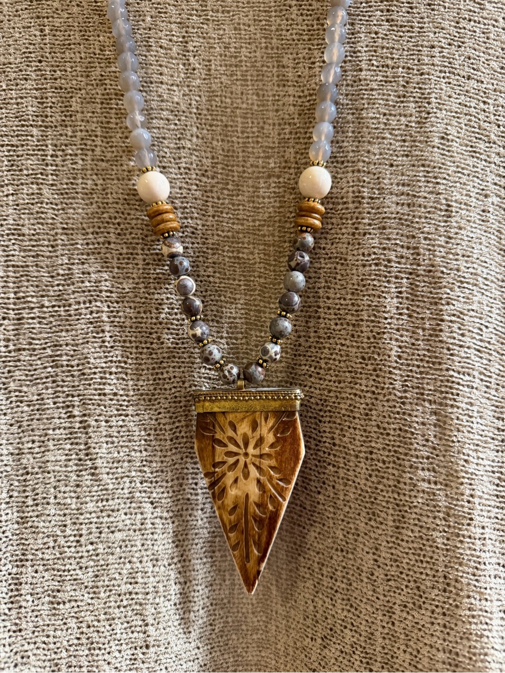 Handcrafted Brown Carved Pendant Bead Necklace - Women Jewelry